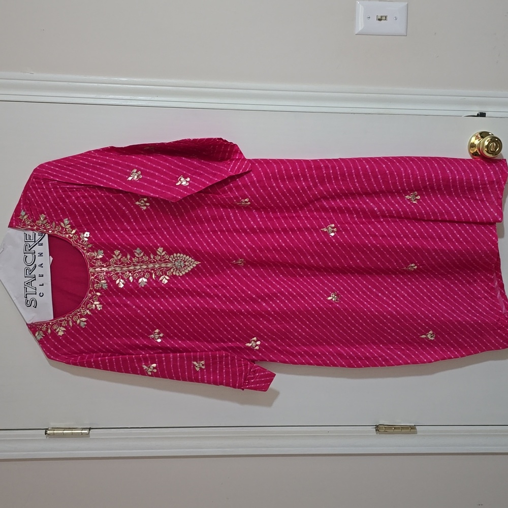 Pink Embroidered Tunic Dress And Harem Pants
